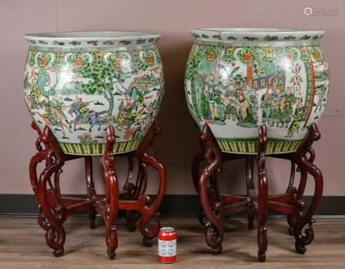 A Pair Of Chinese Enamel Fish Bowls w/ Stand
