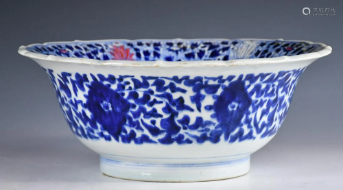 A Large Blue & White with Color Bowl, Qing