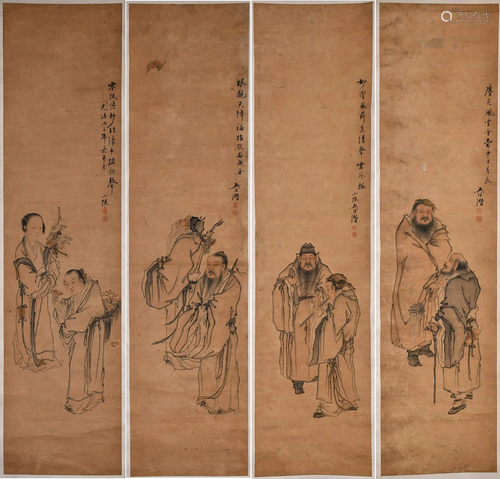 Wu Boqian Figures Four Hanging Scrolls