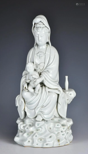 A Chinese Dehua White Glazed Guanyin w/ Baby