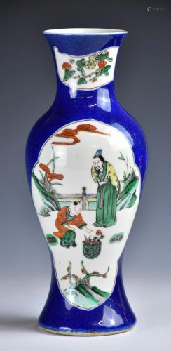 A Famille Rose Blue Ground Vase, 19thC