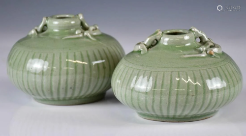 A Pair of Chinese Celadon Glazed Waterpots, Qing