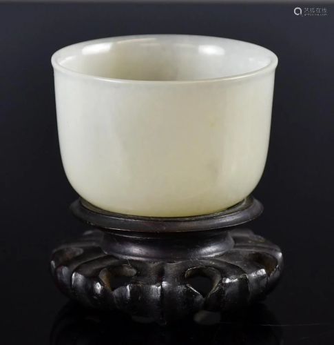 A Carved White Jade Cup, 19thC