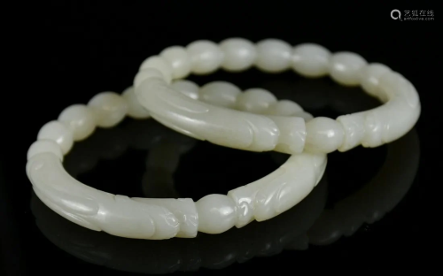 A Pair Of White Jade Bangles, Qing