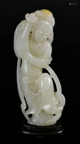 A Carved White Jade Figure w/Stand