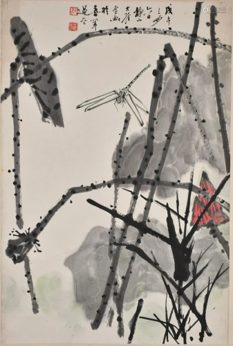 Wu Jingshan (1943-) Lotus Flowers Hanging Scroll