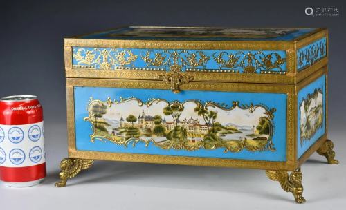Antique French Large Turquoise Porcelain Box, 19th