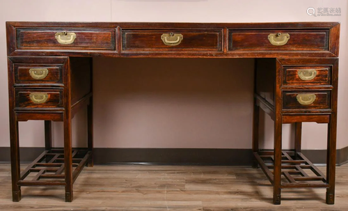 A Marble Inlaid Hardwood Desk, 19th C