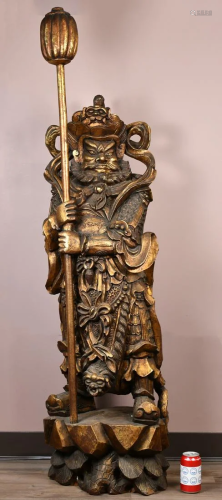 A Large Gilded-Wood Figure Of Guardian, 19thC