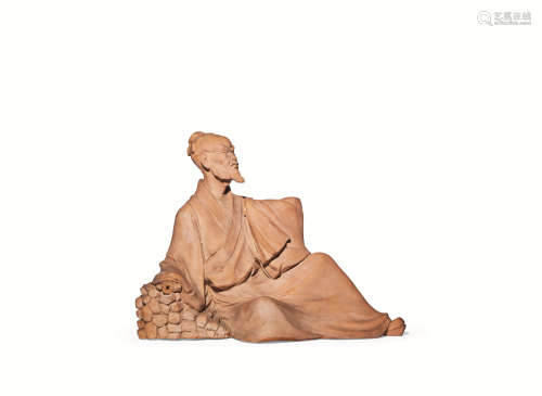 二十世纪  陶胎高士图坐像