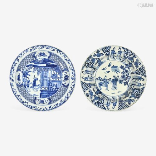 Two Large Chinese Blue and White Porcelain Dishes