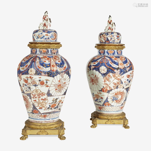 A Pair of Gilt-Bronze Mounted Imari Covered Jars 18th