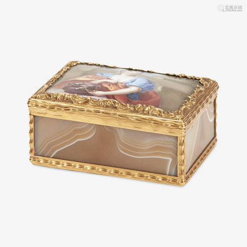 A Continental Gold-Mounted Agate and Enameled Snuff Box