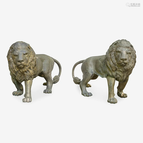 A Large Pair of Large Cast Metal Lions* 20th century