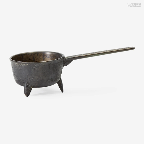 An English Bronze Skillet, Inscribed 'Wages of Sin is