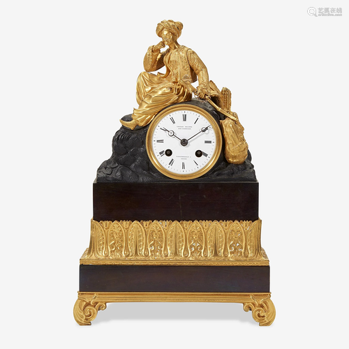 A German Patinated and Gilt Bronze Mantel Clock Late