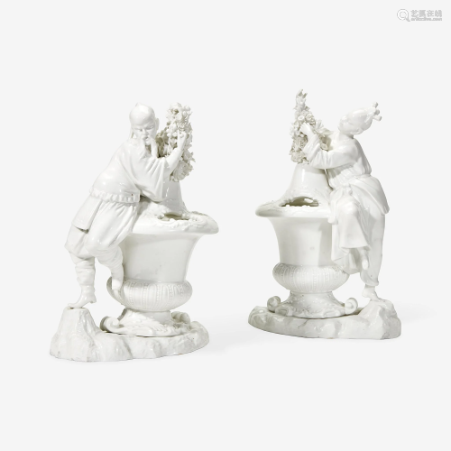A Pair of Continental Meissen Style White-Glazed
