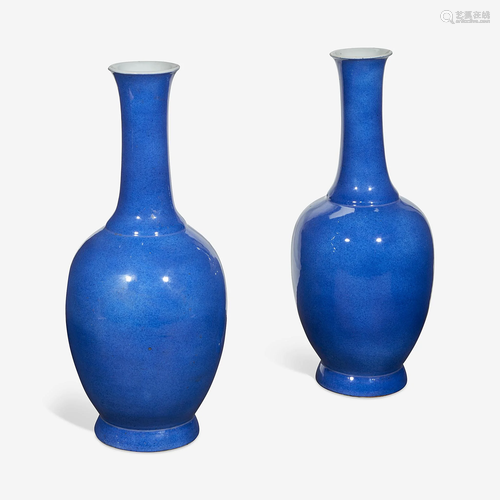 A Pair of Powder Blue Glazed Baluster Vases Probably