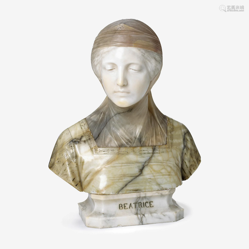 An Italian Carved Marble Bust of Beatrice Signed Prof.