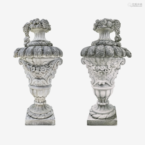 A Large Pair of Composition Stone Garden Urns*