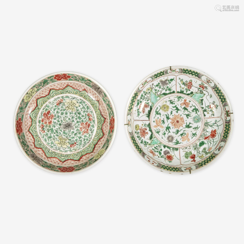 Two Chinese Famille Verte-Decorated Porcelain Dishes