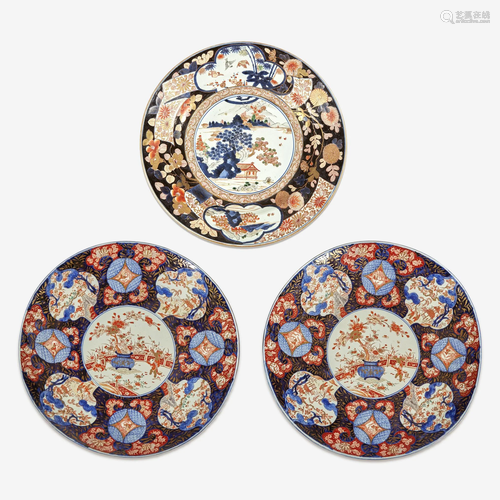 Three Massive Imari chargers The pair Meiji period, the