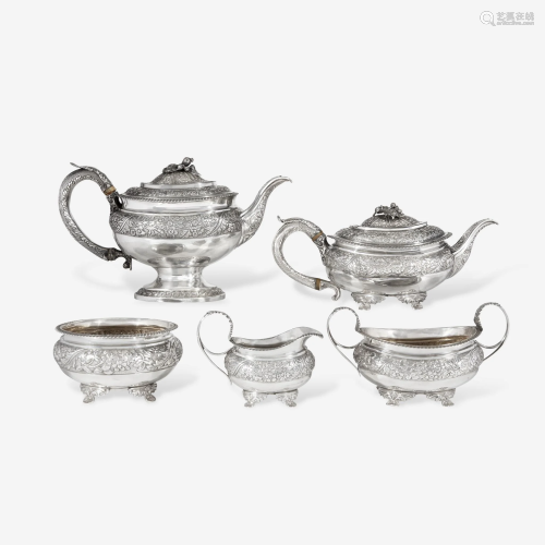 A George III Sterling Silver Five-Piece Coffee and Tea