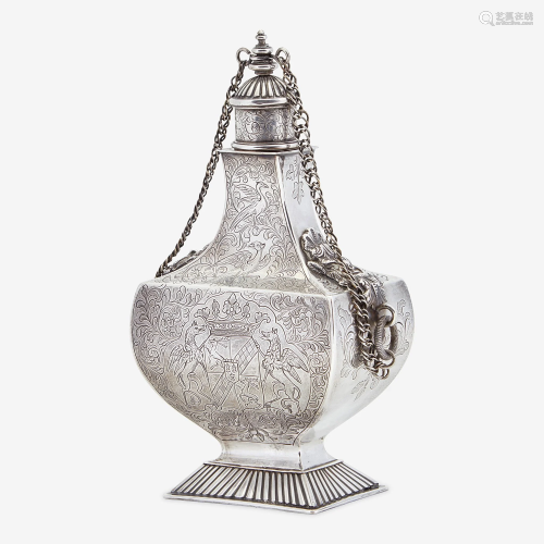 A Continental Silver Pilgrim Flask Possibly French,
