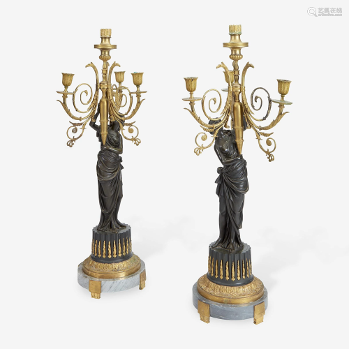 A Pair of Louis XVI Style Gilt and Patinated Bronze