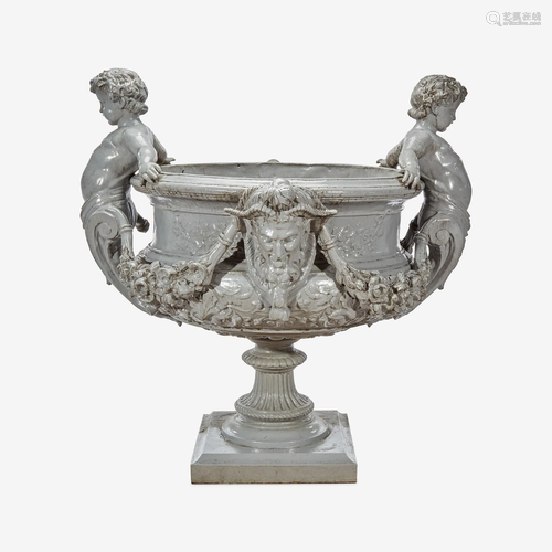 A Large Figural Gray-Painted Zinc Garden Urn J. W.