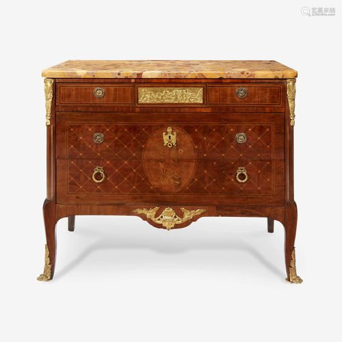 A Louis XVI Style Gilt-Bronze Mounted Parquetry Commode