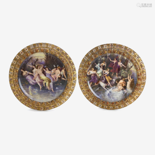 A Pair of Vienna Porcelain Hand-Painted Roundel Plaques