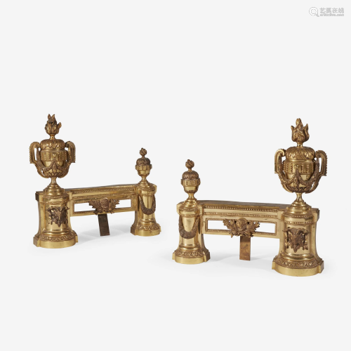 A Pair of Louis XVI Style Gilt-Bronze Chenets 19th