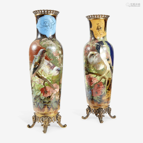 A Pair of Large French 'Japonisme' Faience and Bronze