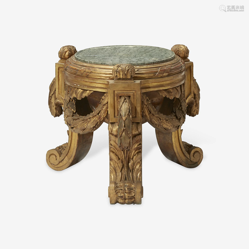 A Louis XVI Style Giltwood and Marble Tabouret