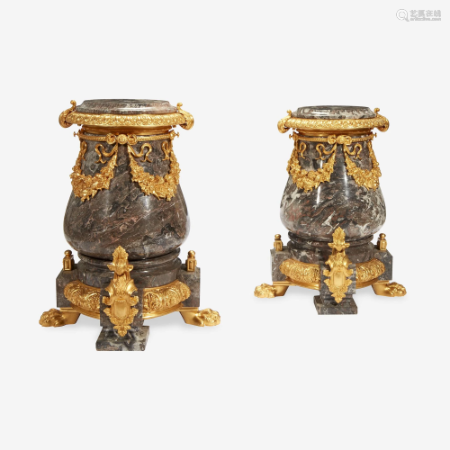 A Pair of Gilt Metal Mounted Variegated Gray Marble