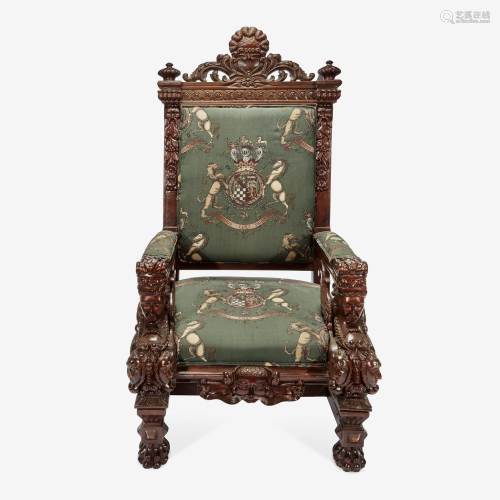 A Large Carved Renaissance Revival Throne Chair