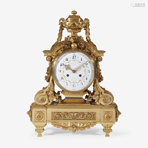 A Louis XVI Style Gilt-Bronze Mantel Clock