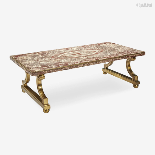 A Bronze and Marble Coffee Table The marble 17th