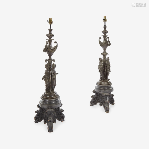 A Pair of Baroque Revival Bronze Figural Candelabra