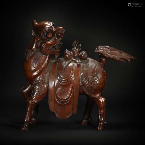 Wood Carved QiLin Ornament from Qing