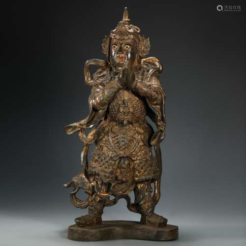 Copper and Golden WeiTuo Statue from Ming