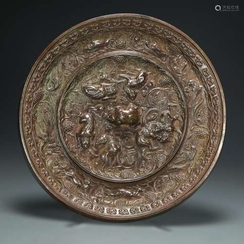 Bronze Mirror with Beast and Grape from Tang