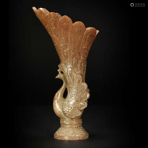 HeTian Jade Cup in Peacock form from Song