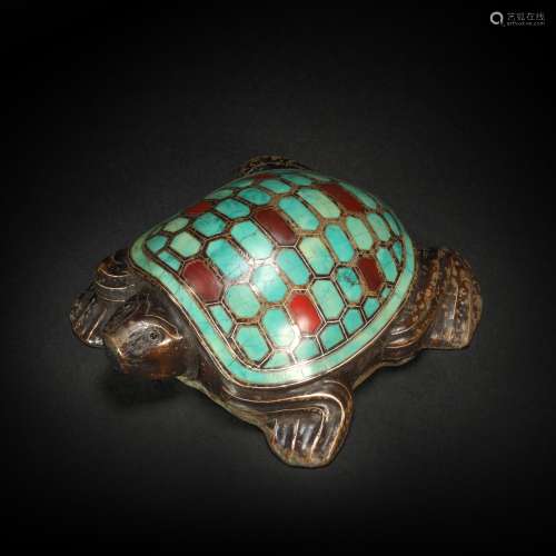Copper Inlaying with Tophus Ornament in Turtle form from Han