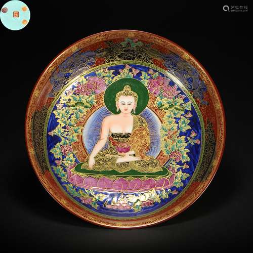 Colour Enamels Plate with Buddhist Design from Qing