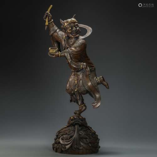 Copper and Golden ZhongKui Statue from Qing