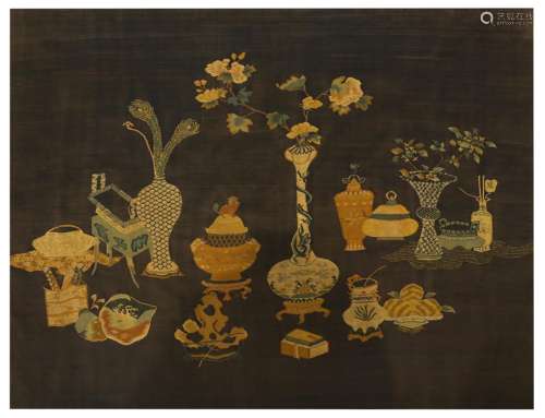 Silk Tapestry of Fruit and Vase from Qing