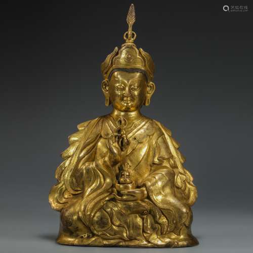 Copper and Golden Buddha Statue from Qing