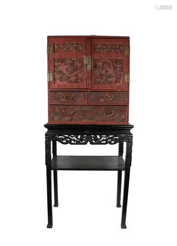 Chinese Qing Dynasty Cinnabar Lacquer cabinet, (1644-1912) t...